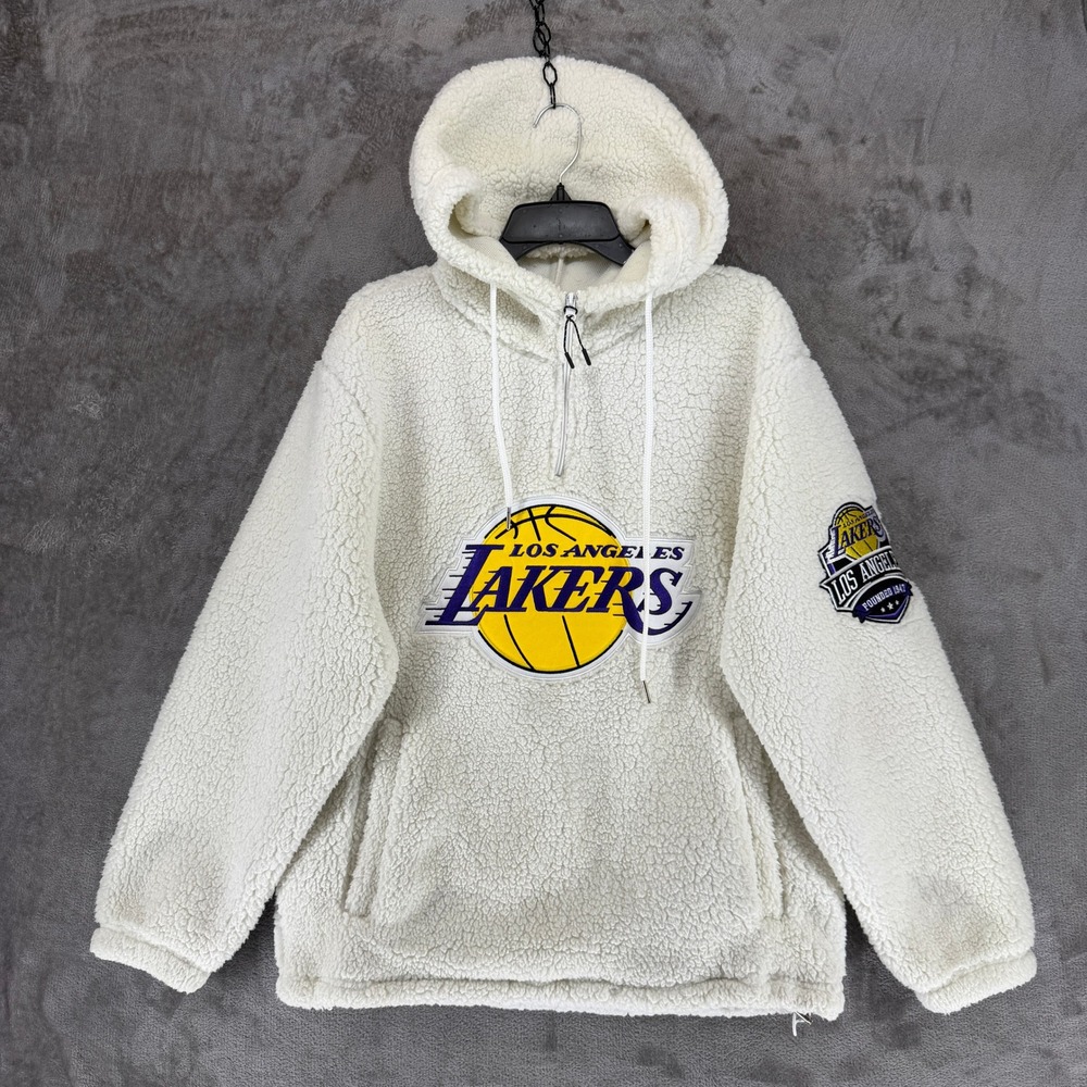 Ultra Game NBA‎ Los Angeles Lakers Sherpa Fleece Hoodie Cream Quarter Zip Mens S